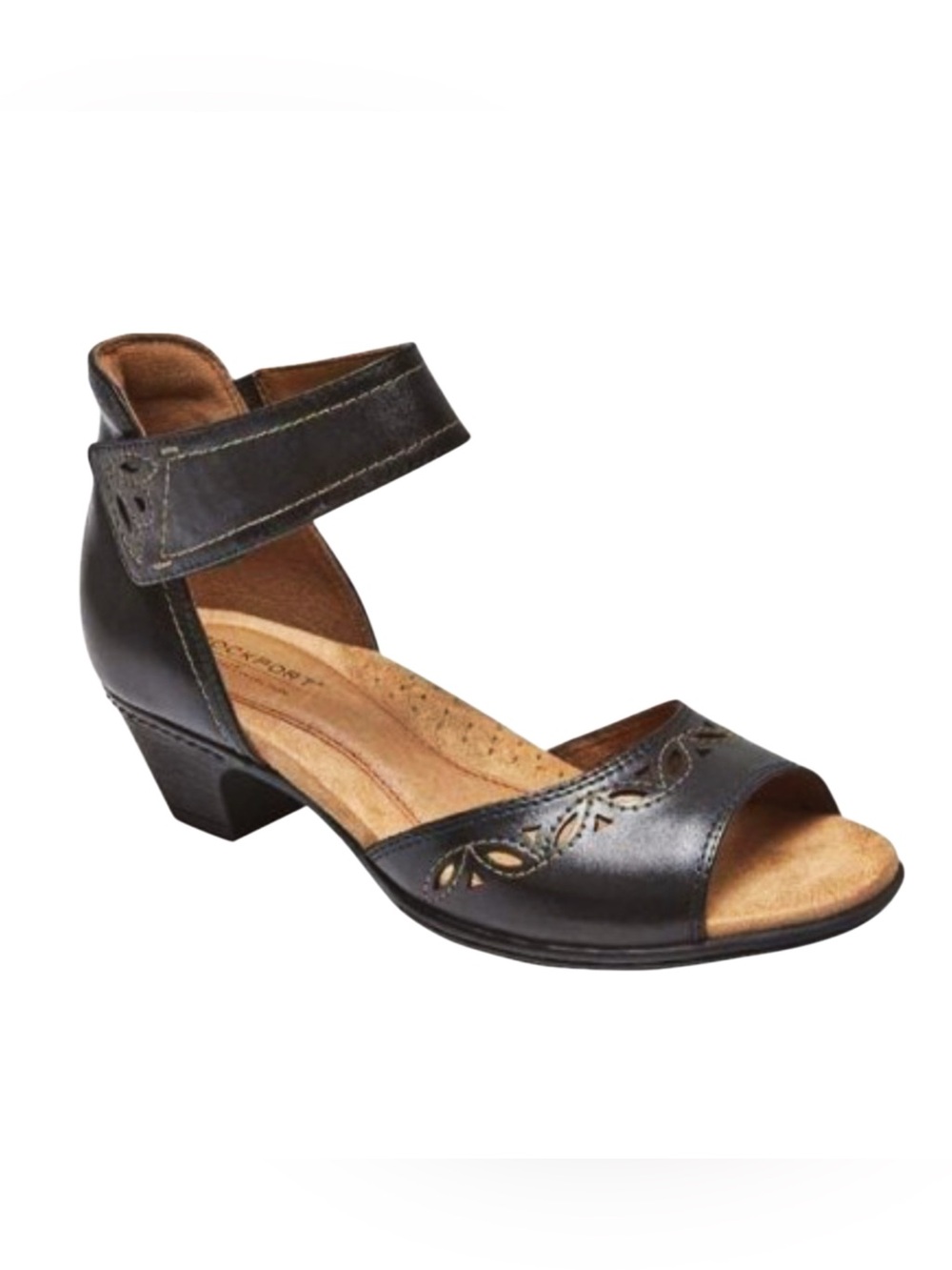 Rockport Black Leather Open-Toe Ankle-Strap Low Heel Sandal Size 8